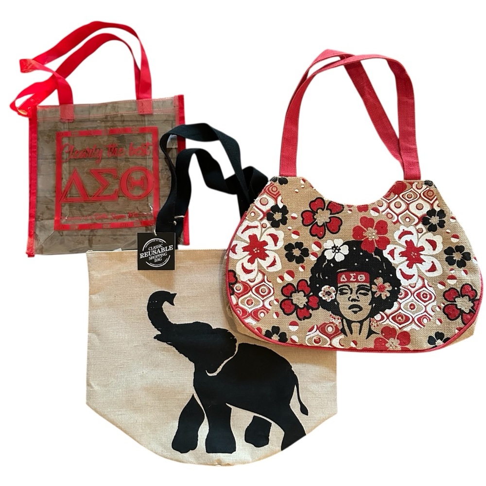 Red and Black Casual Tote Bags with Unique Designs